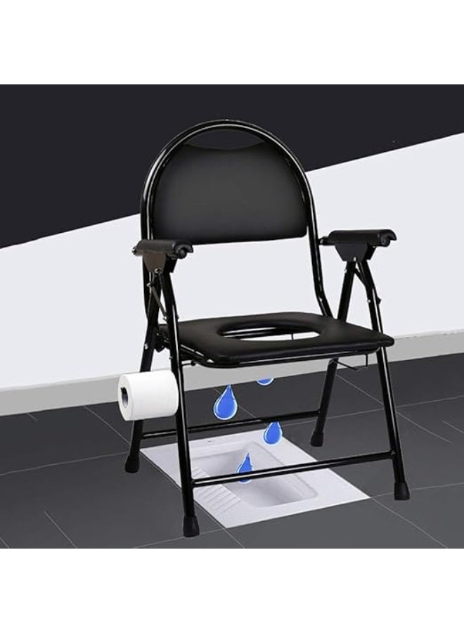 كرسي مرحاض (حمام )كبير لكبار السن  قابل للطي مع وسادة مقعد ومرحاض مغطى، مقعد مرحاض متنقل - Image 2